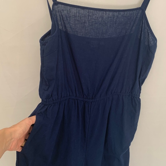 GAP Linen Blend Square Neck Jumpsuit Utility Crop Wide Leg Blue Size Large - Picture 9 of 12